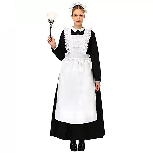 

Maid Costume Outfits Bib Apron Dress Career Costumes Women's Cotton Costume Black with White Vintage Cosplay Long Sleeve Tea Length / Headwear / Headwear