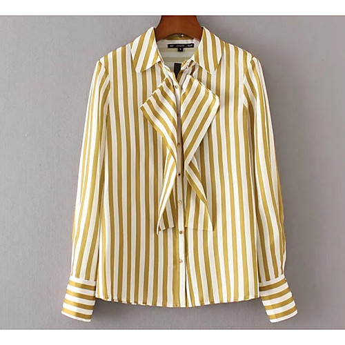 

Women's Shirt Striped Print Long Sleeve Daily Tops Cotton Basic Yellow