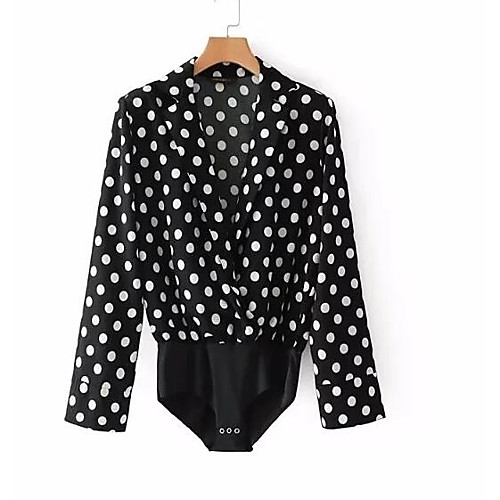 

Women's Bodysuit Polka Dot Long Sleeve Going out Tops Streetwear Black
