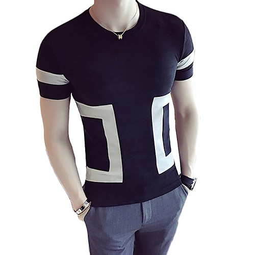 

Men's T shirt Color Block Short Sleeve Daily Tops Cotton Basic White Black