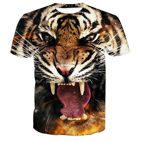 

Men's 3D Graphic Print T-shirt Basic Daily Round Neck Black / Short Sleeve / Animal