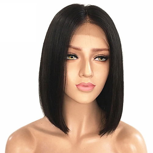 

Remy Human Hair Unprocessed Human Hair Lace Front Wig Bob Middle Part Kardashian style Malaysian Hair Straight Black Wig 130% Density with Baby Hair Natural Hairline Unprocessed Bleached Knots Women's