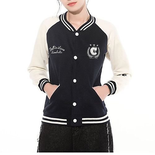 

Women's Color Block Patchwork Active Spring Jacket Regular Daily Long Sleeve Cotton Coat Tops Black