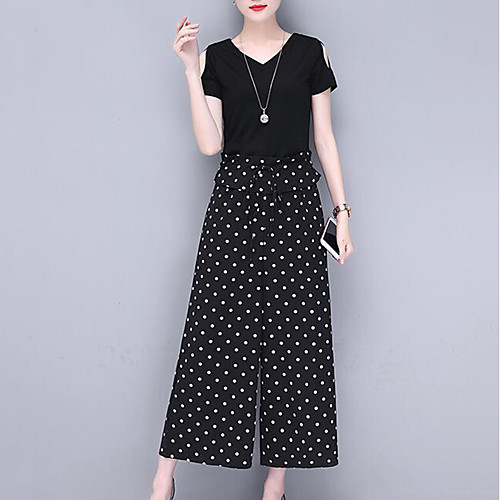 

Women's Plus Size Streetwear Sophisticated Party Work Sweetheart Neckline Polka Dot Black Loose Jumpsuit Polka Dot Cut Out High Waist Cotton / Wide Leg / Sexy