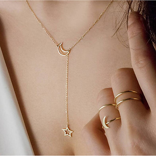 

Women's Y Necklace Lariat Moon Star Crescent Moon Simple Ethnic Small Cute Chrome Gold Silver 35 cm Necklace Jewelry 1pc For Birthday Going out