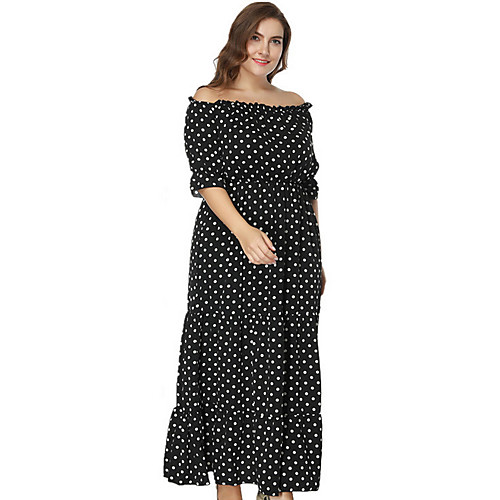 

Women's Sheath Dress Maxi long Dress Black Half Sleeve Polka Dot Summer Boat Neck Streetwear Off Shoulder XL XXL 3XL 4XL 5XL 6XL / Plus Size