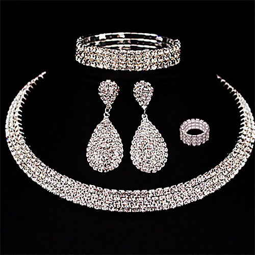 

Women's Necklace Earrings Bracelet Tennis Chain Drop European Fashion Elegant fancy Rhinestone Earrings Jewelry Silver For Wedding Party Prom 1 set / Ring