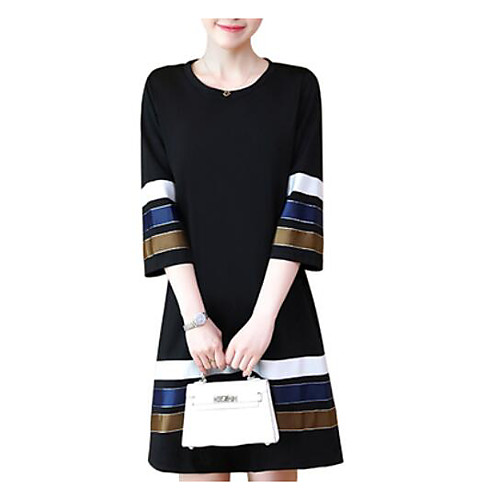 

Women's A Line Dress Short Mini Dress Black 3/4 Length Sleeve Black Color Block Spring Round Neck L XL XXL 3XL 4XL 5XL / Plus Size