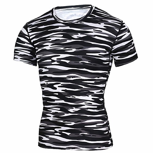 

Men's Hiking Tee shirt Short Sleeve Crew Neck Tee Tshirt Top Outdoor Lightweight Breathable Quick Dry Stretchy Autumn / Fall Spring Spandex Polyester Stripes Army Green Blue Black / White Fitness