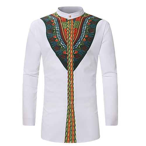 

Men's Shirt Tribal Print Long Sleeve Daily Tops Vintage White