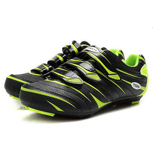

Tiebao Road Bike Shoes Carbon Fiber Anti-Slip Cycling Green / Black Men's Cycling Shoes / Hook and Loop