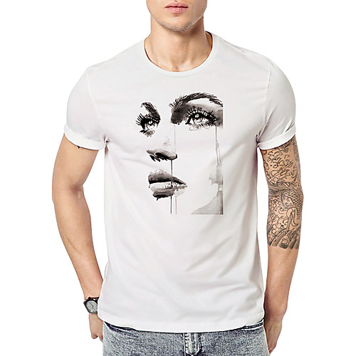 

Men's T shirt Color Block Short Sleeve Daily Tops Basic Streetwear White