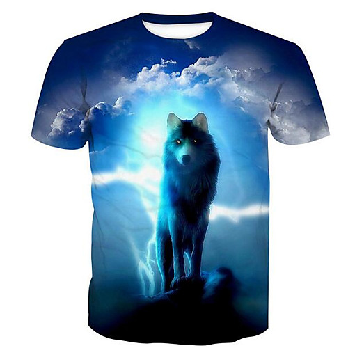 

Men's Animal Wolf Print T-shirt Basic Daily Round Neck Blue / Summer / Short Sleeve