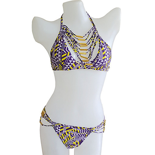 

Women's Bikini Swimsuit Color Block Purple Swimwear Bathing Suits