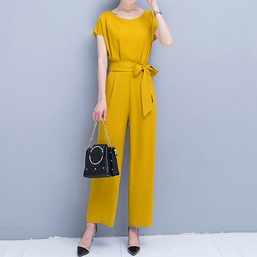 

Women's Streetwear Holiday Work Yellow Wine Royal Blue Slim Jumpsuit Solid Colored