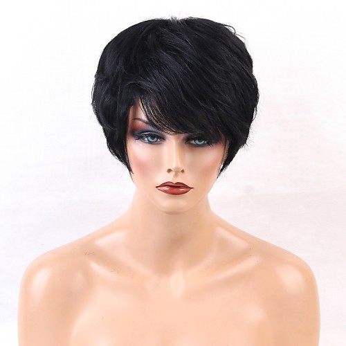 

Human Hair Capless Wigs Human Hair Straight Pixie Cut / Short Hairstyles 2019 Natural Hairline Natural Black Machine Made Wig Women's