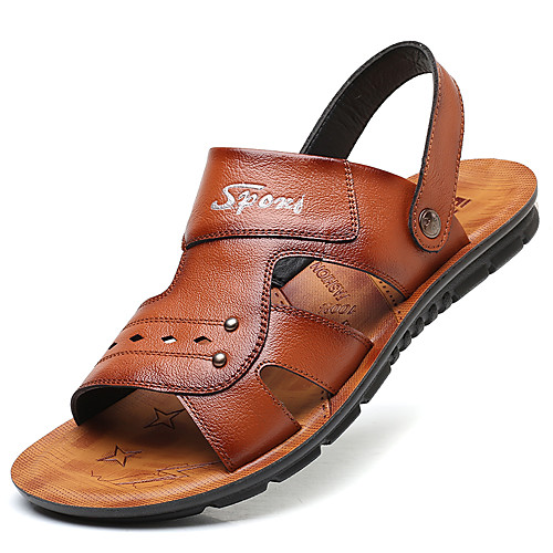 

Men's Sandals Comfort Shoes Casual Outdoor Beach Walking Shoes Microfiber Breathable Black Brown Slogan Spring Summer / Beading / EU39