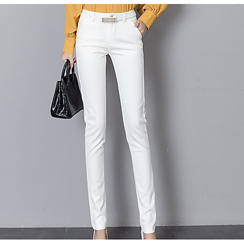 

Women's Daily Work Slim Dress Pants Pants - Solid Colored Cotton White Black S / M / L