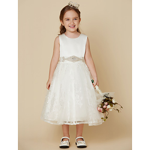 

Princess Knee Length Wedding / First Communion Flower Girl Dresses - Lace / Satin Sleeveless Scoop Neck with Sash / Ribbon / Bow(s)