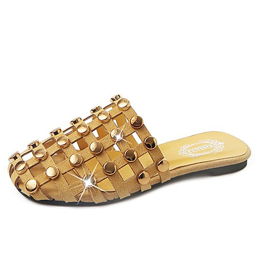 

Women's PU(Polyurethane) Spring Comfort Slippers & Flip-Flops Flat Heel Round Toe Rhinestone Black / Beige / Yellow