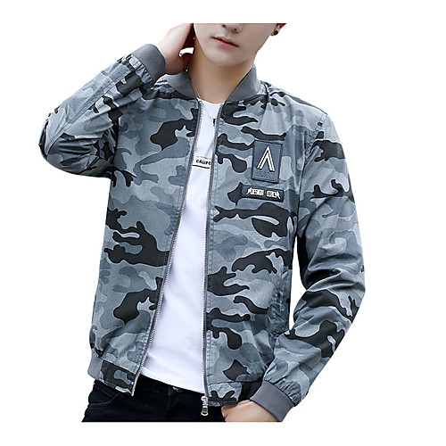 

Men's Basic Jackets Camo / Camouflage Oversized Spring Jacket Regular Daily Long Sleeve Polyester Coat Tops Army Green