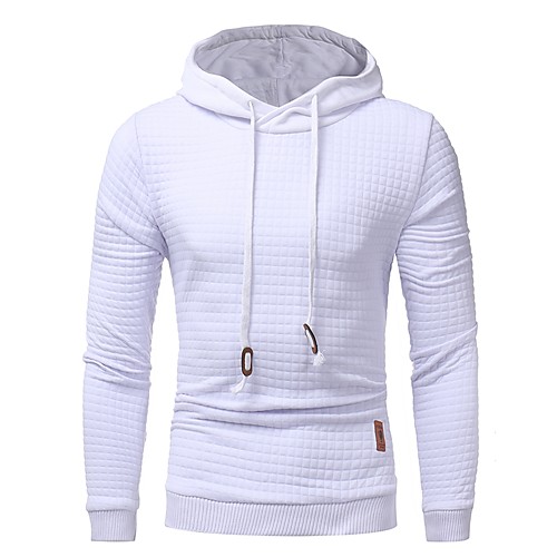 

Men's Plus Size Hoodie Check Solid Colored Hooded Daily Basic Hoodies Sweatshirts Long Sleeve White Black Khaki / Spring / Fall
