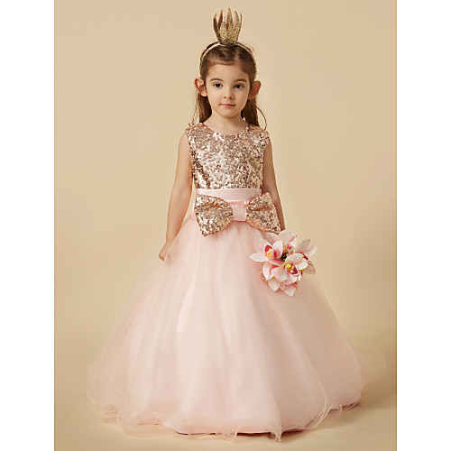 

Ball Gown Floor Length Organza / Sequined Sleeveless Jewel Neck with Bow(s) / Sequin