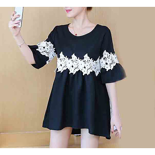 

Women's Blouse Color Block Short Sleeve Daily Tops Black