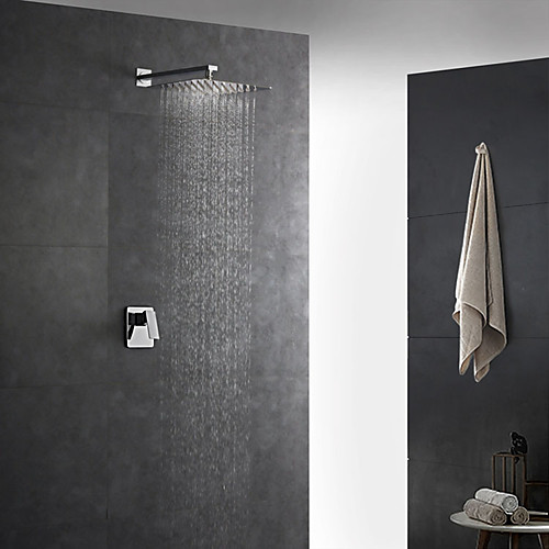 

Shower Faucet Set - Rainfall Contemporary Chrome Wall Mounted Ceramic Valve Bath Shower Mixer Taps