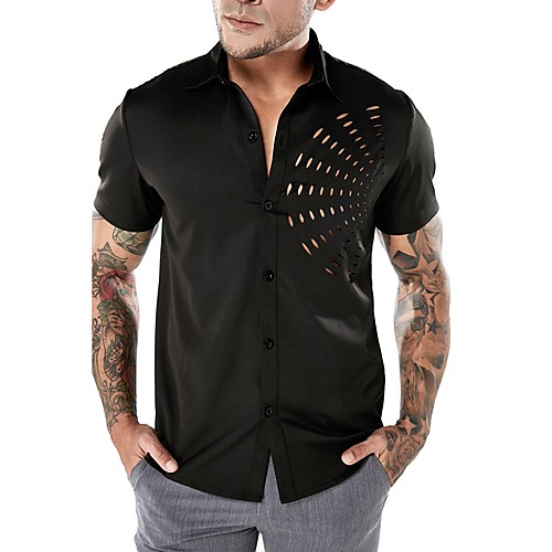

Men's Shirt Solid Colored Cut Out Short Sleeve Daily Tops Basic Sexy Punk & Gothic White Black