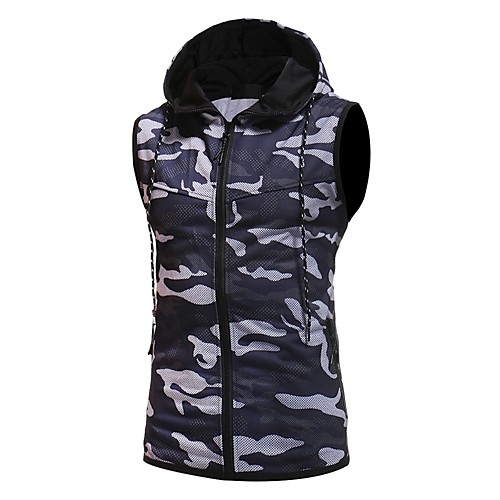 

Men's Plus Size Hoodie Camo / Camouflage Hooded Daily Sports Basic Hoodies Sweatshirts Sleeveless Slim White Black Navy Blue / Summer