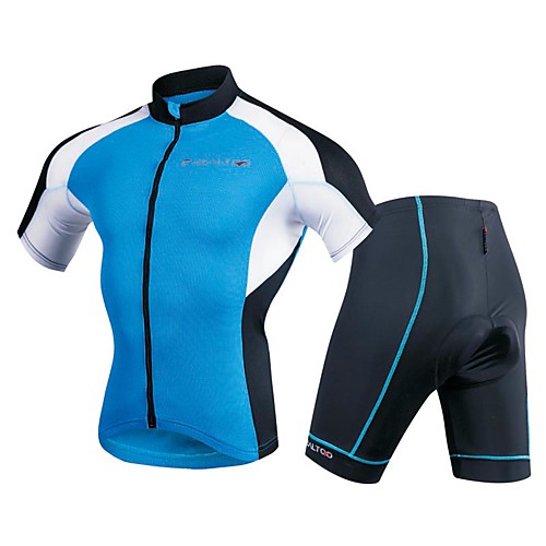 

Realtoo Men's Short Sleeve Cycling Jersey with Shorts Navy Blue Solid Color Bike Clothing Suit 3D Pad Sports Polyester Spandex Solid Color Mountain Bike MTB Road Bike Cycling Clothing Apparel