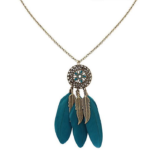 

Tanzanite Pendant Necklace Chain Necklace Thick Chain Feather Ladies Ethnic Fashion Native American Feather Alloy Wine Black Dark Green Rainbow Dark Blue 70 cm Necklace Jewelry For Holiday Street