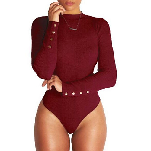 

Women's Bodysuit Solid Colored Long Sleeve Daily Tops Black Wine Khaki