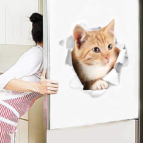 

New cute hole cat cat creative home decoration 3D animal wall stickers bathroom toilet toilet stickers 2325CM
