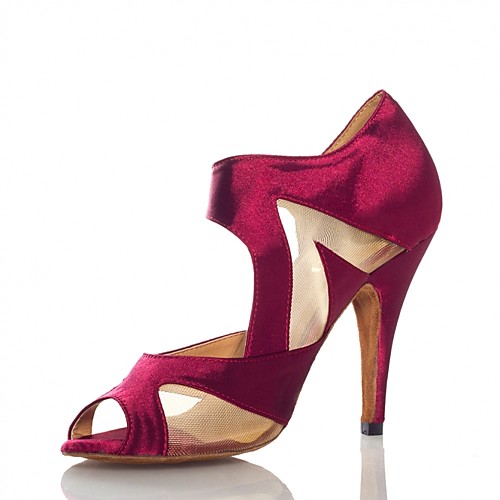 

Women's Dance Shoes Satin Latin Shoes Sided Hollow Out Heel Slim High Heel Customizable Purple