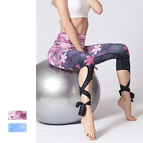 

Women's High Rise Yoga Pants String End Reactive Print Sky Blue Pink Pilates Dance Fitness Tights Leggings Sport Activewear Breathable Quick Dry Compression Sweat-wicking Tummy Control High Elasticity