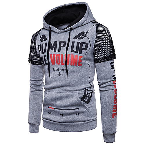 

Men's Hoodie Check Graphic Text Mesh Hole Print Hooded Daily Sports Streetwear Hoodies Sweatshirts Long Sleeve Slim Black Light gray Dark Gray / Fall / Winter / Letter