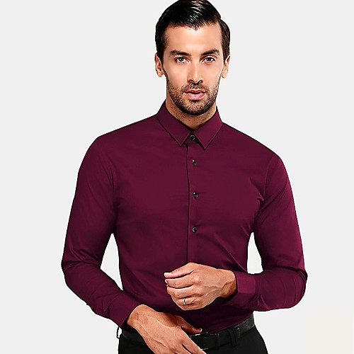 

Men's Shirt Solid Colored Short Sleeve Party Tops Cotton Business Basic Purple Red Wine / Long Sleeve