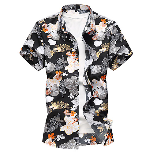

Men's Shirt Floral Plus Size Print Short Sleeve Daily Tops Black Blue