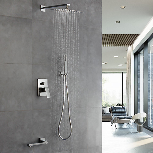 

Shower Faucet - Contemporary Chrome Wall Mounted Ceramic Valve / Brass / Single Handle Four Holes Bath Shower Mixer Taps