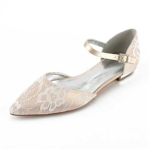 

Women's Wedding Shoes Plus Size Flat Heel Pointed Toe Wedding Flats Comfort D'Orsay & Two-Piece Wedding Party & Evening Lace Ribbon Tie White Champagne Ivory