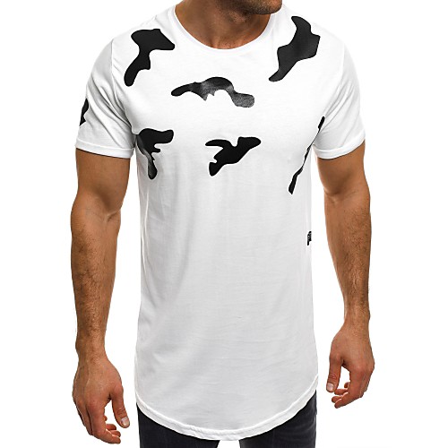 

Men's T shirt Camo / Camouflage Print Short Sleeve Daily Tops Basic White Black