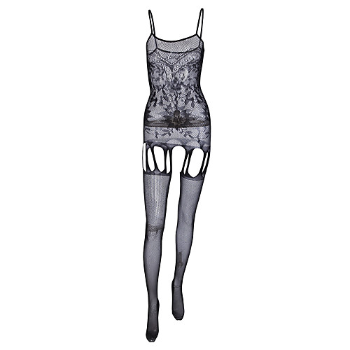 

Women's Plus Size Sexy Teddy Nightwear - Mesh Solid Colored Black One-Size
