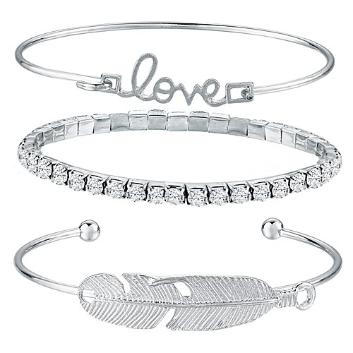 

3pcs Bracelet Bangles Cuff Bracelet Tennis Bracelet Wings Bowknot Ladies Fashion Metal Bracelet Jewelry Silver For Daily Street