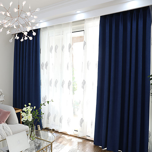 

Blackout Curtains Drapes Two Panels Bedroom Solid Colored Polyester Blend Yarn Dyed