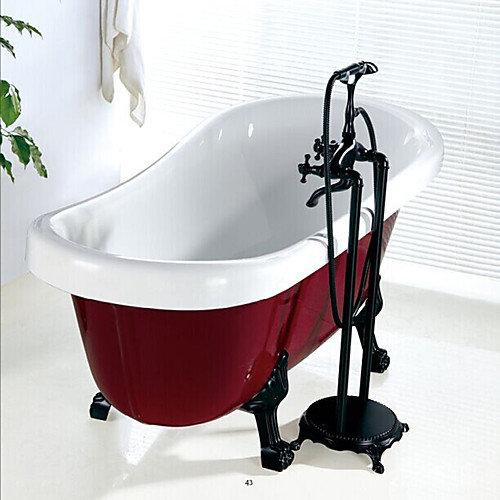 

Bathtub Faucet - Antique Painted Finishes Floor Mounted Ceramic Valve Bath Shower Mixer Taps / Two Handles Two Holes
