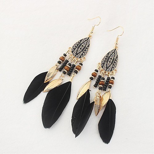 

Cubic Zirconia Drop Earrings Feather Ladies Ethnic Fashion Vintage Oversized Native American Feather Earrings Jewelry White / Black / Red For Street Daily