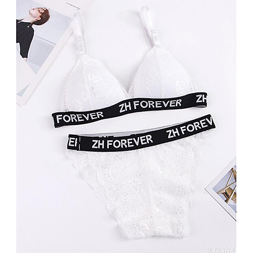 

Women's Lace Lace Bras 3/4 Cup Bra & Panty Set Color Block Solid Colored Sexy Daily Club White Black