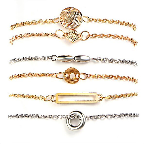

6pcs Women's Chain Bracelet Pendant Bracelet Ladies Basic Metal Bracelet Jewelry Gold For Daily Street